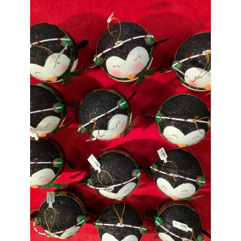 Pier 1 Imports 5" Glitter Penguin Ball w Headphones Christmas