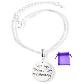 Retirement Gifts for Women | Not My Circus Not My Monkeys Hypoallergenic Stainless Steel Snake Chain Charm Bracelet as a Going Away Gift for Coworker or Gifts for Best Friend and Best Retirement Gifts