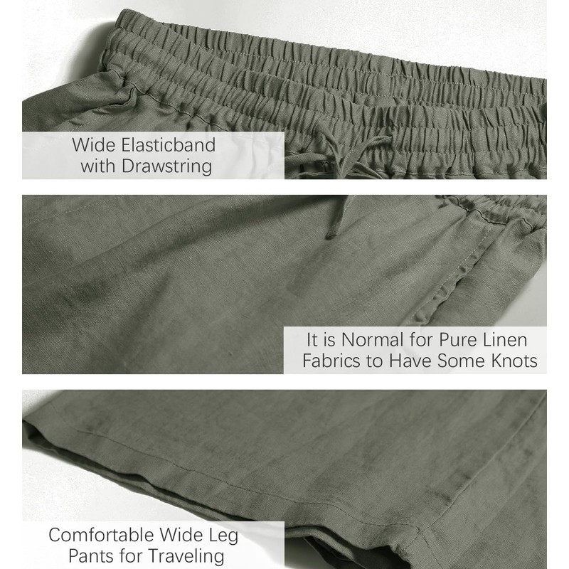 ECUPPER Womens Linen Cropped Pants Loose Casual Capri Cotton Wide