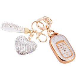 vehicleloong Key Fob Cover Case Shell Keychain for Honda Accord Civic CRV CR-V HRV HR-V Pilot 2022 2023 2024 2025 Sport SI EX EX-L Touring Accessories Accessory Bling Girly Women, Gold White, TPU