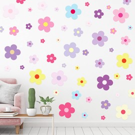 288 Pcs Y2k Cute Flowers Wall Sticker Colorful Floral Wall Decal Vinyl Peel and Stick Preppy Hippie Stickers Aesthetic Wall Flowers Wall Decor for Nursery Bedroom(9.1 x 11.4 Inch,Lovely Colors)