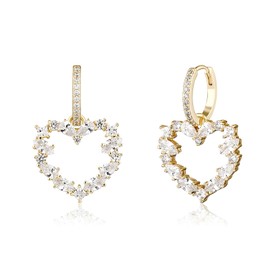 JINAO Hollow Heart Dangle Huggie Earrings 14K Gold Plated Iced Out Cubic Zirconia Drop Hoop Earrings for Women Valentines Day Earring Jewelry(Gold)