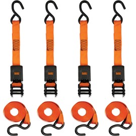 BLACK+DECKER BDX1006 Black/Orange 1" x 12' Ratchet Tie Down Straps with Padded Handles (1,500 lb Break Strength) for Securing Cargo, 4 Pack