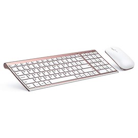 Rechargeable Wireless Keyboard and Mouse Combo, seenda Slim Low Profile Keyboard and Mouse Set with Silent Keys Portable Size for Windows Devices (Rose Gold)