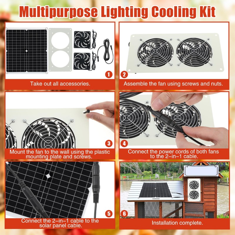 Grinsvalley 4 Set Solar Fan for Chicken Coop with Shed