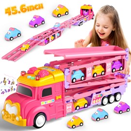 Hot Bee Toddler Toys for 2 3 4 5 Years Old Girls, 7-in-1 Foldable Ejection Trucks for Toddlers 2-4 Years, Toys for 4 Year Old Girls with Light & Music, Birthday Gift for 2 3 4 5 Year Old Girl
