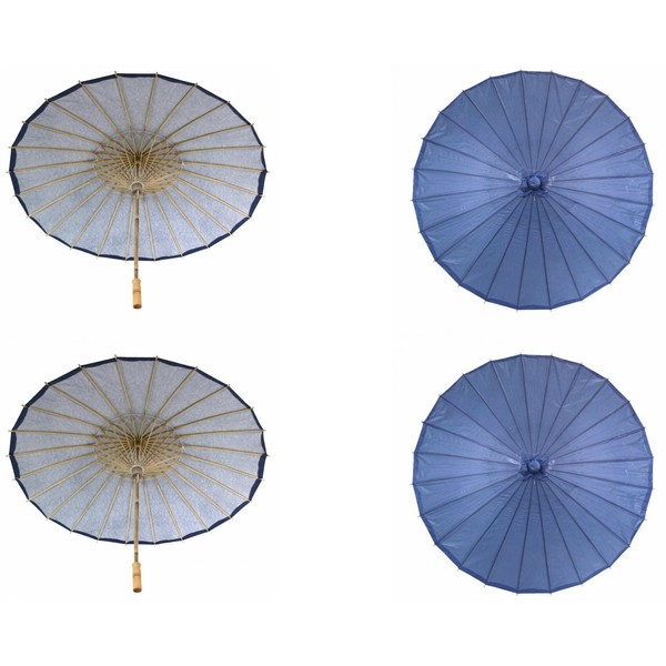 Koyal Wholesale 32-Inch Paper Parasol, 4-Pack Umbrella for Wedding, Bridesmaids, Party Favors, Summer Sun Shade (4, Navy Blue)