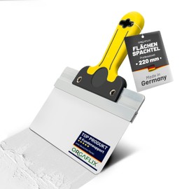 ORGAFLIX Premium Surface Spatula 22 cm - Professional Drywall Wide Spatula Tool, Lightweight Aluminium, Stainless Steel Blade with Rounded Corners, Soft Handle, Spatula Tool Made in Germany