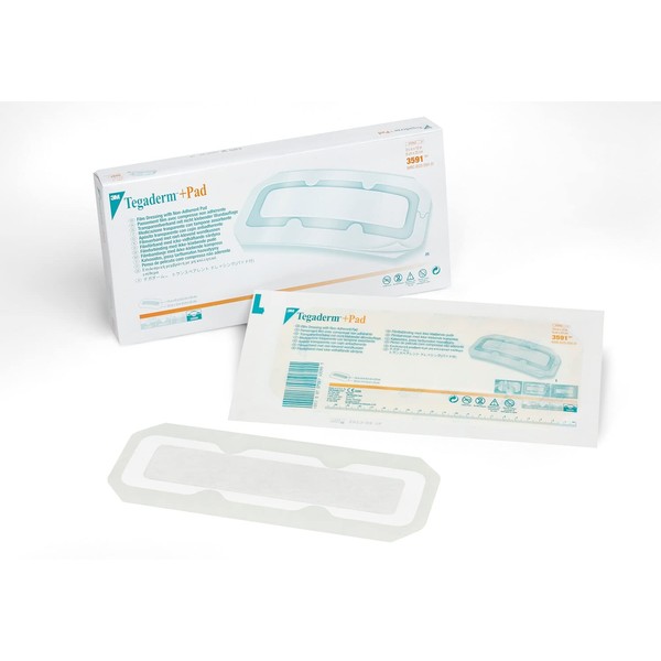 3M™ Tegaderm™ +Pad Film Dressing with Non-Adherent Pad 3591, Dressing Size 3 1/2 inch x 10 inch (9cm x 25cm)