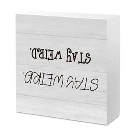 Retro Gothic Desk Decor Maximalist Office Gifts for Women Men Coworkers Boss Friends Stay Weird Sign Desk Accessories Decorations for Home Bar Living Room 5x5 Inch