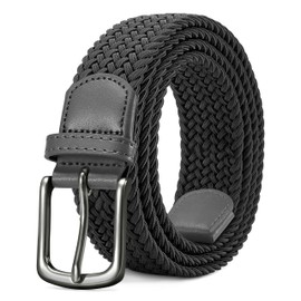 LAKIDAY Fabric Belt Stretch Belt Braided Belt Elastic Braided Belt for Men and Women Wide 3.5 cm Length 100 cm to 130 cm, gray