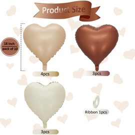 Boojarr Brown Caramel Foil Heart Balloons,10Pcs Retro Coffee Cream White Sand Heart Shape Balloons, 18 Inch Helium Balloons Decorations for Valentines day,Wedding,Anniversary,Birthday
