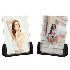 eletecpro 6x8 Picture Frame Set of 2, Double Side Frames Made of Solid Wood Base and Clear Acrylic, Wooden Photo Frames Vertical Display, Home and Office Decor, Black