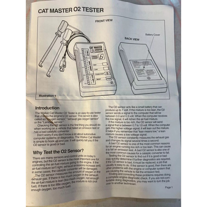 Walker , NAPA CAT Master O2 Tester Oxygen Sensor Tester