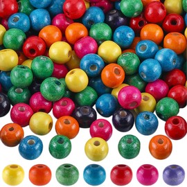 GORGECRAFT Pack of 200 Colourful Wooden Beads 14 mm Round Natural 4 mm Large Hole Bead Painted Wood Spacer Loose Ball for Making Gemstone Bracelets DIY