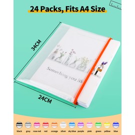 Plastic Wallets A4-24PCS A4 Plastic Folders Zip Wallets Document Folder Zip Lock Bags Mesh Zipper Bag for School Office Travel Storage (12 Colour)
