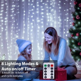 kolpop kolpop Lichtervorhang Innen 3x3m300 LED Lichterketten Vorhang mit Fernbedienung Timer, USB 8 Modi Verstellbare Helligkeit Led Vorhang fr Weihnachten Party Gardine Deko (Kaltwei?)