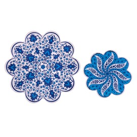 Set of 2 Large Ceramic Trivets, Trivets, Large Heat Resistant Mats with Cork Base, Trivets for Hot Dishes, Extra Thick, Trivets for Drinks (Blossom in Blue)
