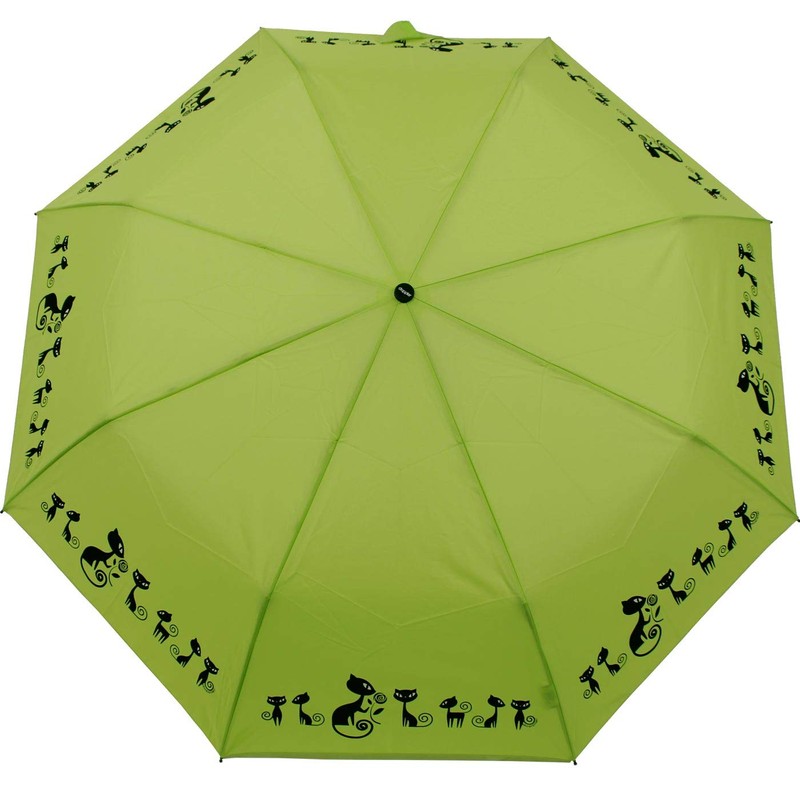 Doppler Mini Pocket Umbrella Open-Close Automatic Cats, lime, Cat Pattern,