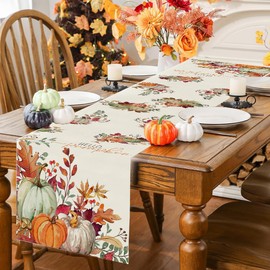 Fall Pumpkin Table Runner, Autumn Orange Thanksgiving Table Runners for Kitchen Dining Coffee or Indoor and Home Parties Decor 13 x 72 Inch（3）