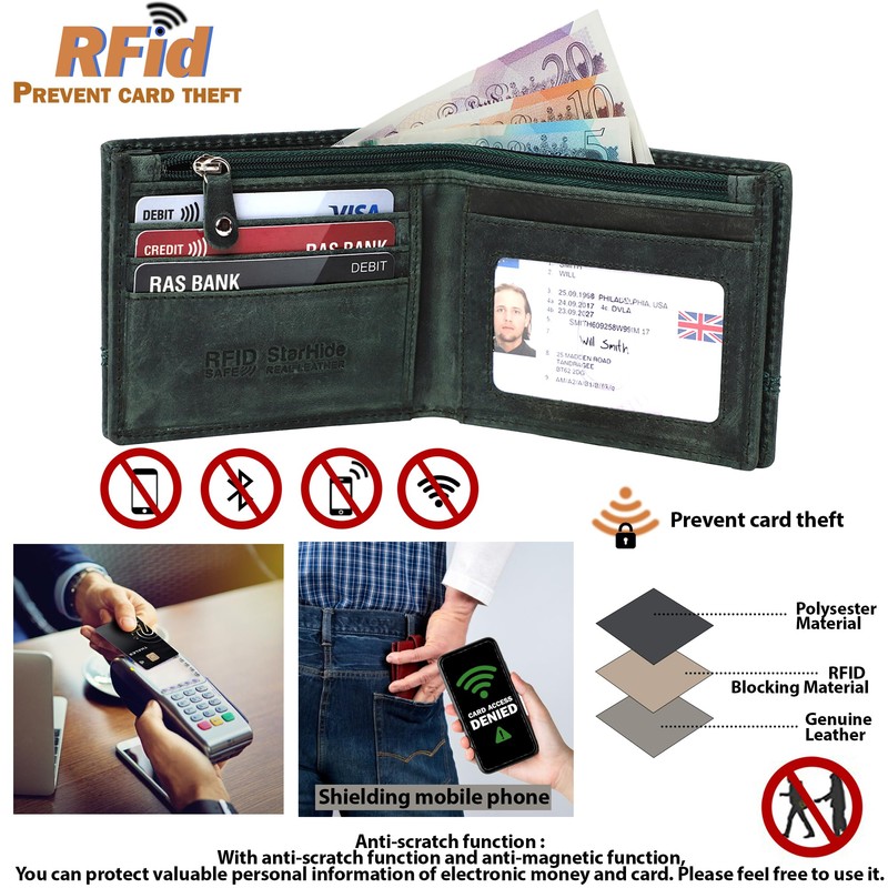 STARHIDE Genuine Leather Wallet for Men - Bifold Essentials Short