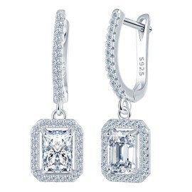 CPSLOVE Women's 925 Silver Earrings Luxury Square Zirconia Earrings Girls French Clasp Hoop Earrings Elegant Gifts Party Earrings Wedding Earrings, Cubic Zirconia
