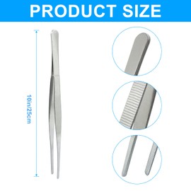 Cionyce 2 Pcs 10 Inch Stainless Steel Forceps, straight Metal Tweezers General Application for Kitchen, Crafts, Plants