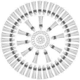 Keychain Tassels Bulk, Paxcoo Small Tassels for Jewelry Making, 50pcs Leather Tassel Keychain Charms with 50pcs Jump Rings for DIY Key Chain Craft