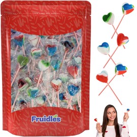Fruidles Valentines Day Lollipop, Colored Heart Shaped Lollipops, Individually Wrapped, 200 Count (2 Pounds)