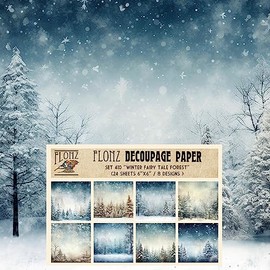 Decoupage Paper Pack (24 Sheets 6"x6") Winter Fairy Tale Forest # Vintage Styled Pattern Paper for Decoupage, Craft and Scrapbooking