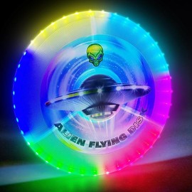 LED Light Up Flying Disc- 38 RGB LED Lights, 7+5 Light Modes, Rechargeable, Glow in the Dark Waterproof Outdoor Games for Adult and Family/Boys/Teens/Kids Beach Camping Essentials Lawn Yard Games springtok - Color: white