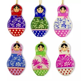 BESTPYSANKY 6 Matryoshka Dolls Wooden Christmas Ornaments