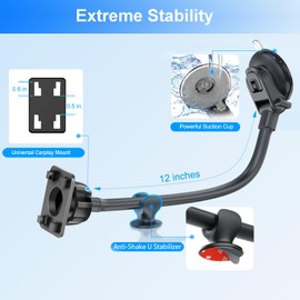 JCTRIWAY Carplay Mount for Car, Strong Suction Cup Windshield Dash Mount for Carplay Screen, 13 Inches Flexible Gooseneck Arm Dashboard Car Monitor Holder for Apple and Android Carplays