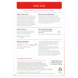Healthspan Folic Acid 400μg | 240 Tablets | Women's Health | Vitamin B9 | High Strength Formulation | Early Pregnancy | Planning to Conceive | Vegan
