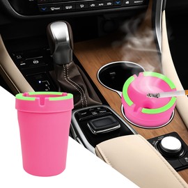 QZTYTY Glow in The Dark Car Ashtray, Smell Proof, Multifunctional with Lid, Smokeless for Car Truck SUV, Pink