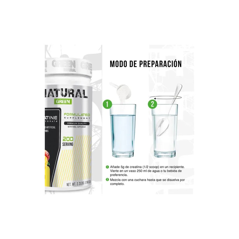 Creatina Monohidratada Green 1 Kg 200 Servicios Sabores