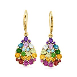 Ross-Simons 5.48 ct. t.w. Multi-Gemstone Teardrop Earrings in 18kt Gold Over Sterling