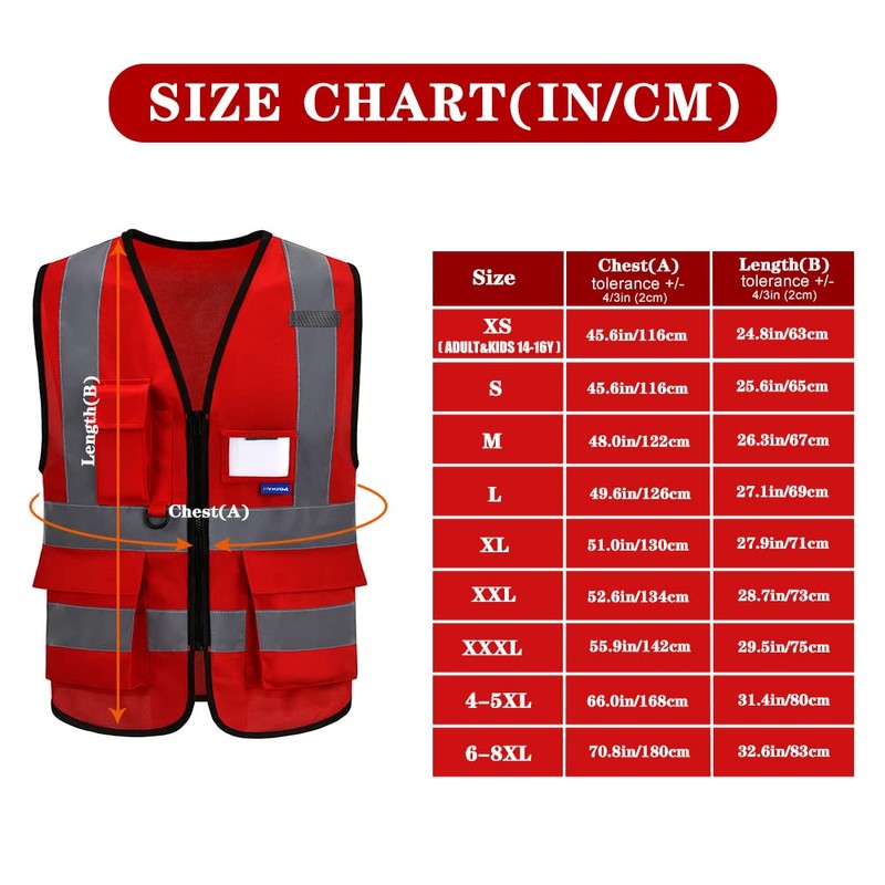 A-SAFETY Small High vis Red Reflective FIRE Safety Vests with