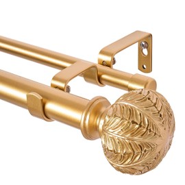 Double Curtain Rods,WL.Rocaille 1 Inch Curtain Rods 72 to 144 Inches,Window Telescoping Dual Curtain Rod Set with End Cap,Adjustable Decorative Gold Curtain Rods for Bedroom,living Room