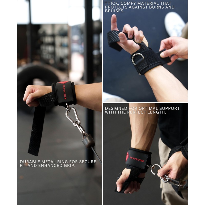 Ekkovision Weight Lifting Straps With Cuffed D Ring, Wrist Support,
