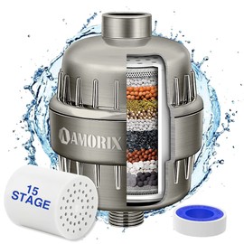 Shower Filter 15 Stages Shower Head Filter for Hard Water High Output Shower Filter Reduces Dry Skin, Itchy Scalp - Improves Skin Condition (Brushed Nickel)