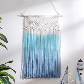 Bucherry Beach Hanging Wave Tassels Decor Ocean Macrame Wall Hanging Boho Tapestry Wall Art for Beach Themed Coastal Seafaring Living Room Bedroom Home Decoration (16 x 26 Inches)