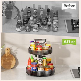 2-Tier Rotating Organizer with Handle – Adjustable Shelf, 360° Lazy Susan Turntable for Kitchen Countertop, Bathroom, Pantry – Multi-Functional Storage for Spices, Cosmetics, Snacks, Fruits