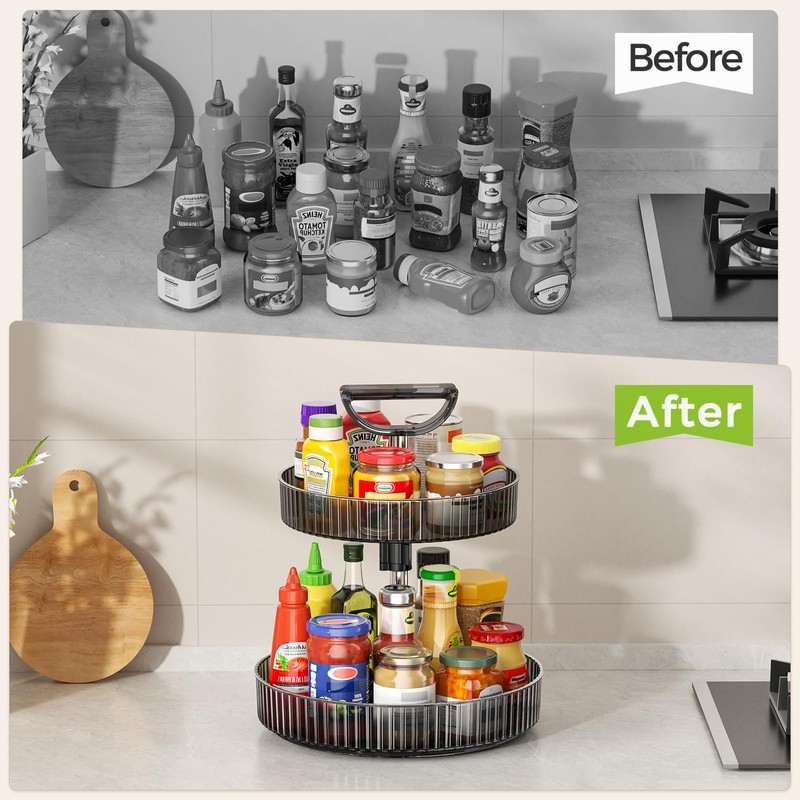 2-Tier Rotating Organizer with Handle – Adjustable Shelf, 360° Lazy