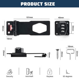 LANSKYLAN Hasp Combination Lock 4 Inch Security Hasp with Lock Lockable Hasp Lock 3-Digit Combination Lock with Screw Cabinet Password Hasp Lock for Door Cabinets Garden