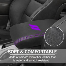 YOSRTER for Dodge Durango Accessories 2021 2022 2023 2024 2025 Center Console Armrest Cover Interior Box Anti-Scratch Leather Central Armrest Decoration (Purple Stitches)