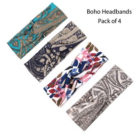 Yean Boho Wide Headbands Black Stretch Hair Bands Elastic Turbans Stylish Head Wraps for Women and Girls (Pack of 4) (vintage)
