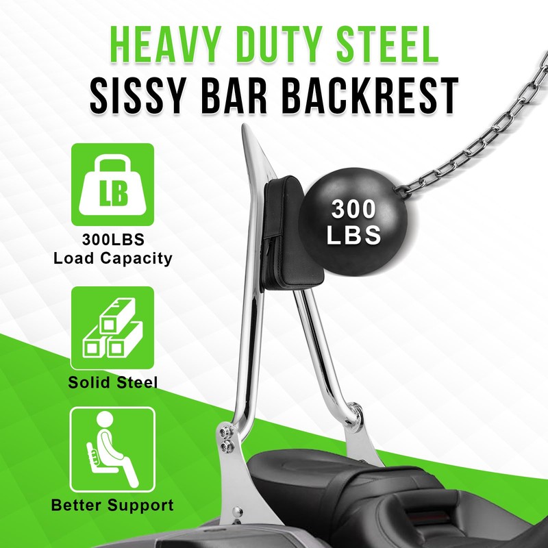 Mofun 27" Tall Passenger Backrest Sissy Bar 1.3" Fat Bar