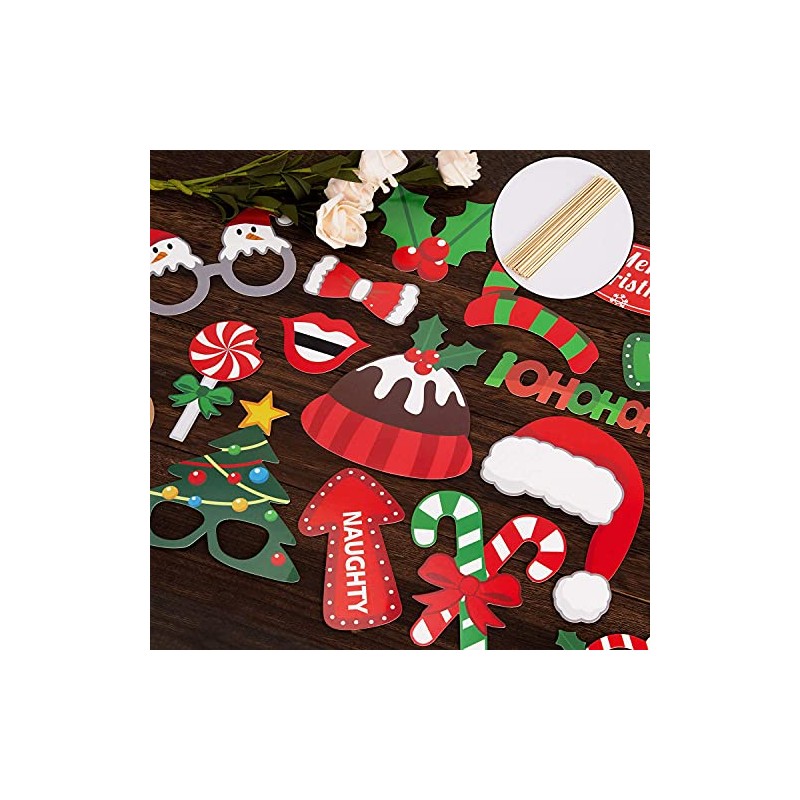 SAVITA 32 Pcs Christmas Photo Booth Props Kit Selfie Props