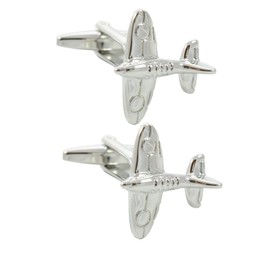 COLLAR AND CUFFS LONDON - PREMIUM Cufflinks with PRESENTATION GIFT BOX - Spitfire Aircraft - Solid Brass - Iconic Plane World War 2 Battle of Britain - RAF British - Silver Colour